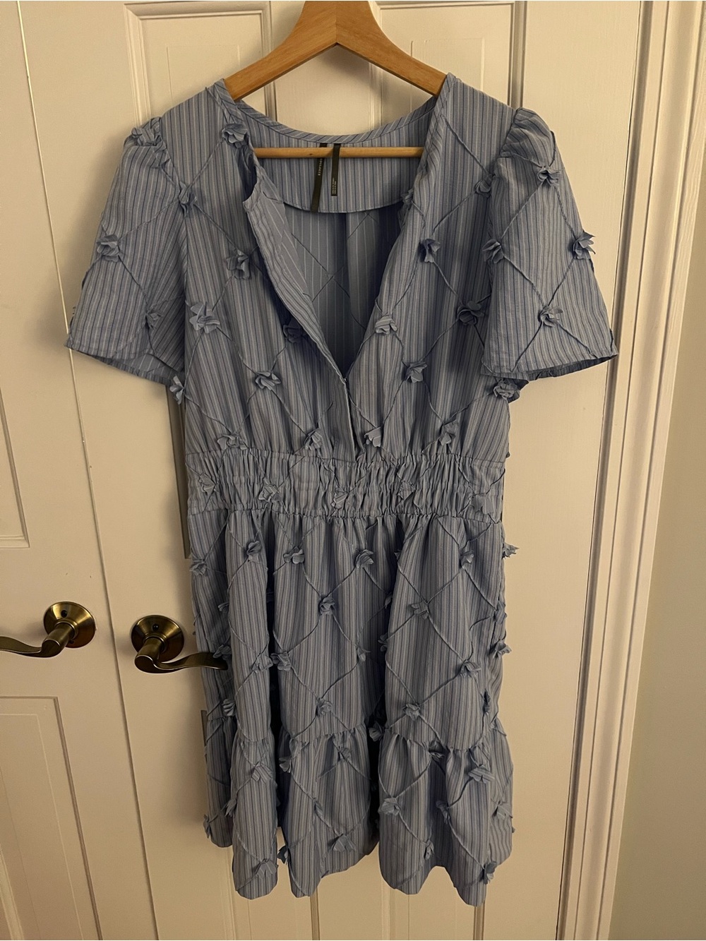 Anthropologie Light Blue Striped Knot-Embellished Mini Dress